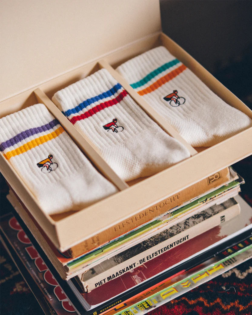 Erstwhile Socks Gift Box 3-Pack- Ivory mixed stripes