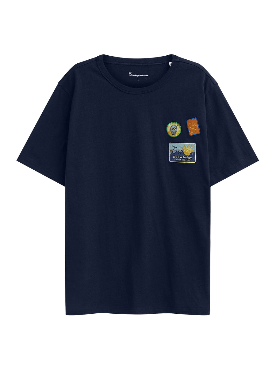 Knowledge Cotton Regular T-Shirt mit Emblem auf der Brust