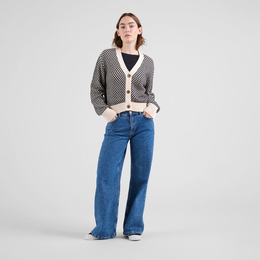 Dedicated Cardigan Kanan Bubble Knit Black/Vanilla White