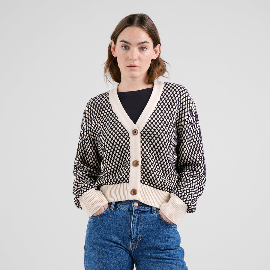 Dedicated Cardigan Kanan Bubble Knit Black/Vanilla White