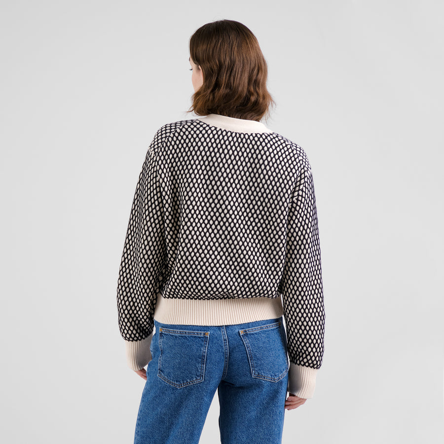 Dedicated Cardigan Kanan Bubble Knit Black/Vanilla White