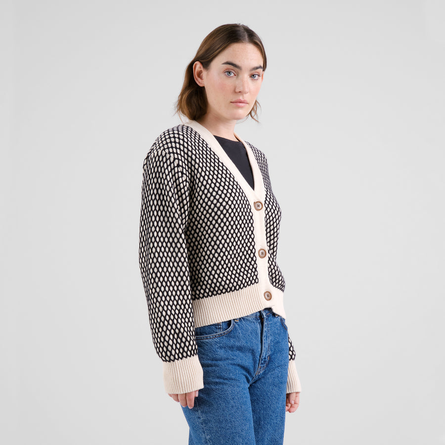 Dedicated Cardigan Kanan Bubble Knit Black/Vanilla White