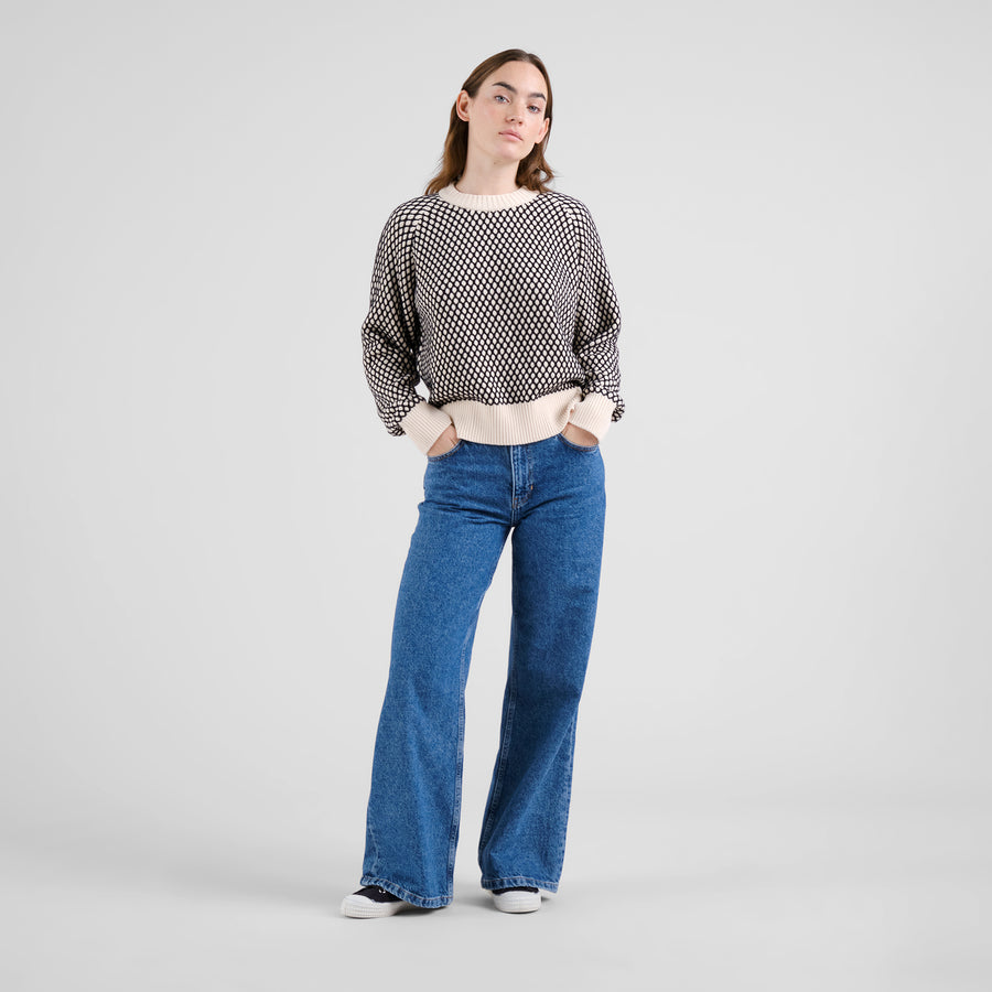 Dedicated Sweater Husie Bubble Knit Black/Vanilla White