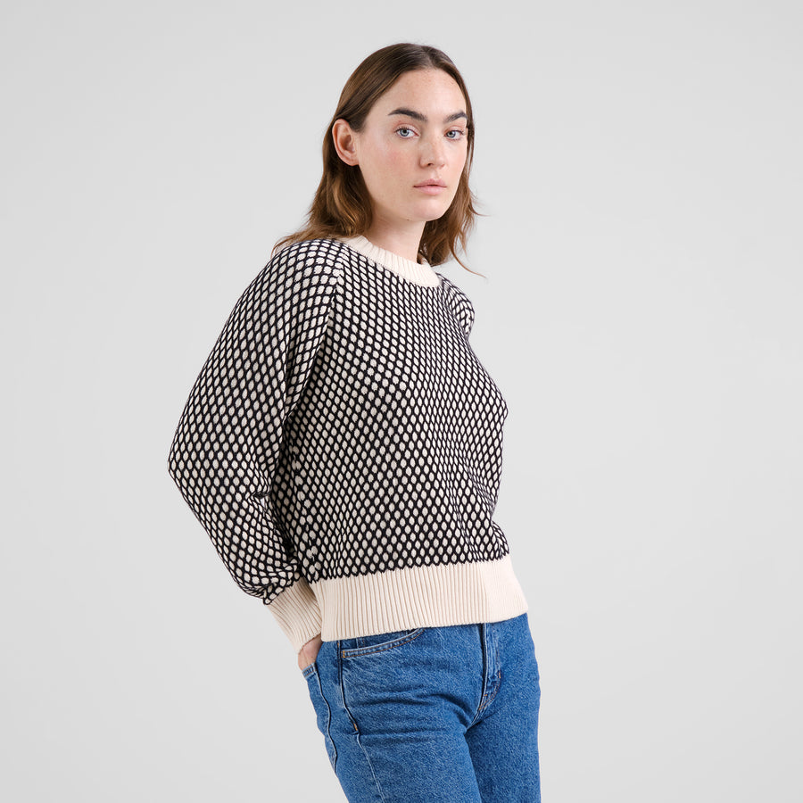 Dedicated Sweater Husie Bubble Knit Black/Vanilla White