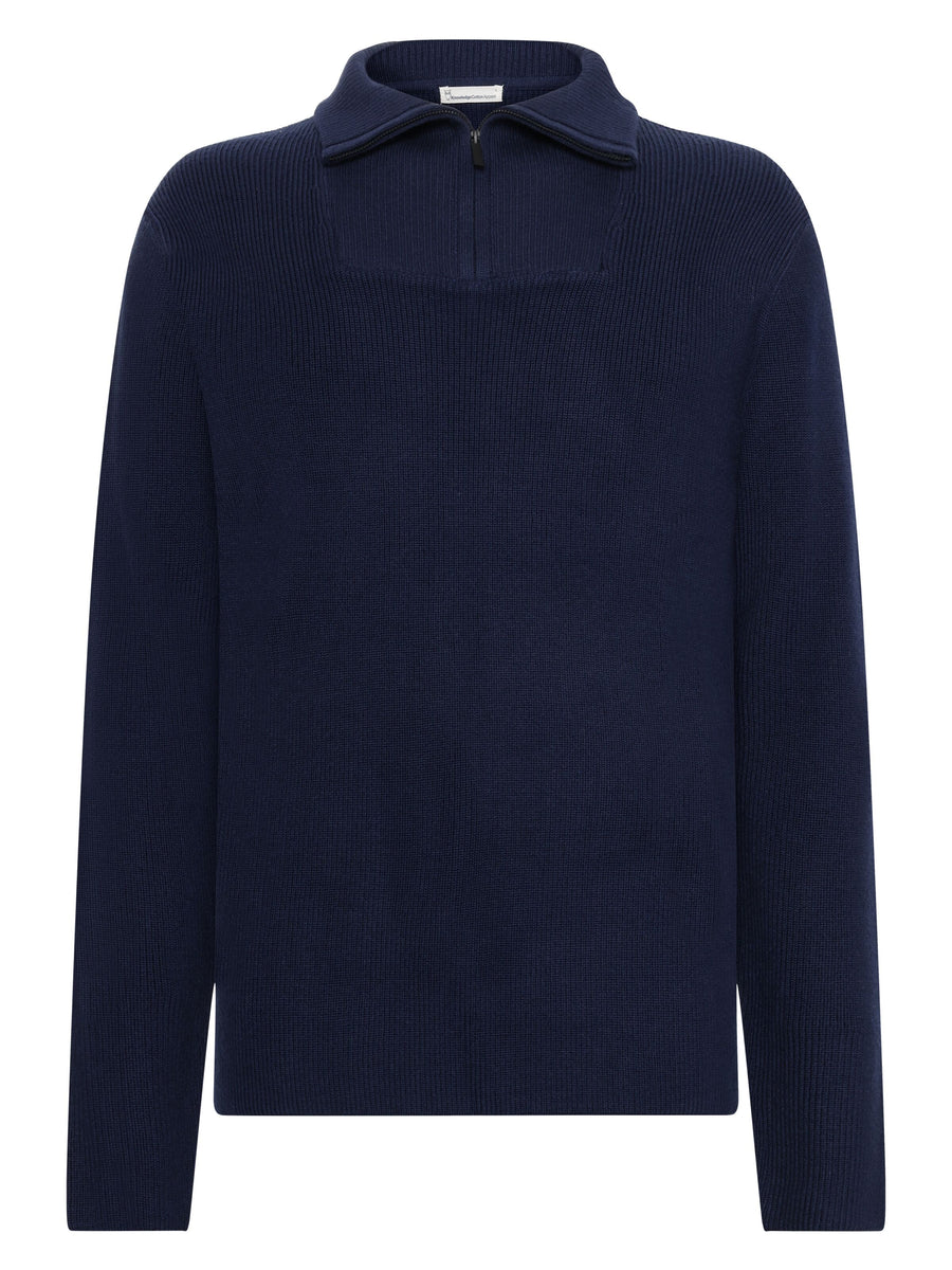 Knowledge Cotton Merino Wool Half Zip Knit RWS Total Eclipse