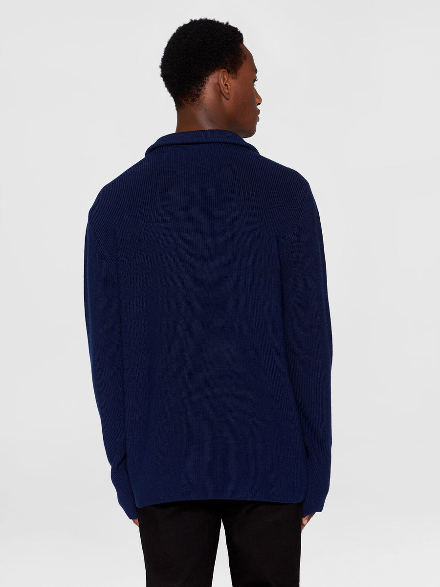 Knowledge Cotton Merino Wool Half Zip Knit RWS Total Eclipse