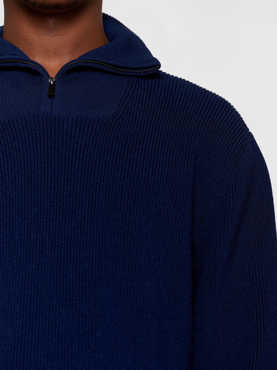Knowledge Cotton Merino Wool Half Zip Knit RWS Total Eclipse
