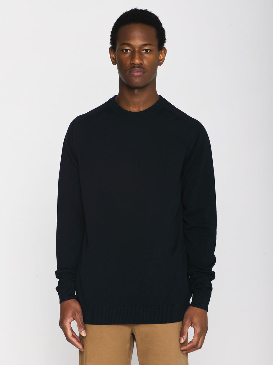 Knowledge Cotton Regular merino knit crew neck - RWS Total Eclipse