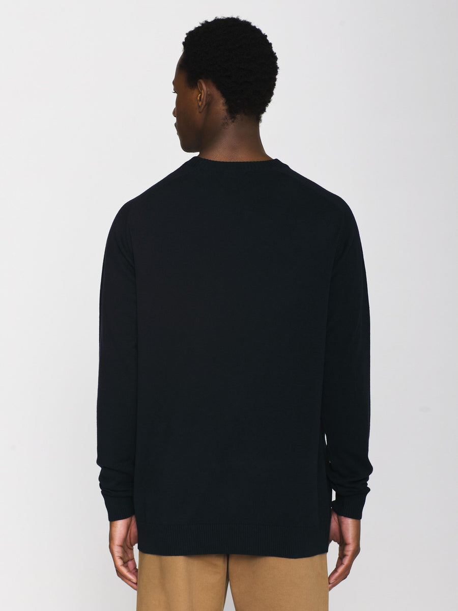 Knowledge Cotton Regular merino knit crew neck - RWS Total Eclipse