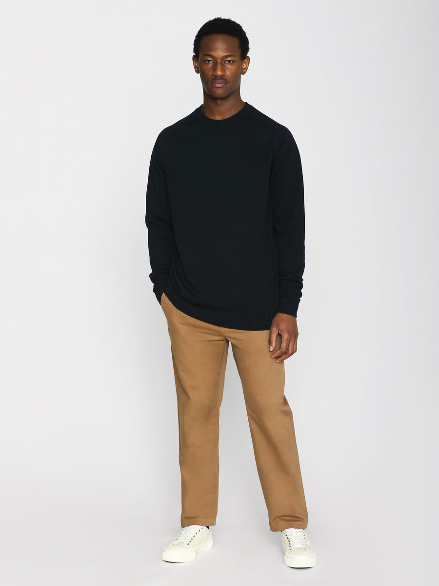 Knowledge Cotton Regular merino knit crew neck - RWS Total Eclipse
