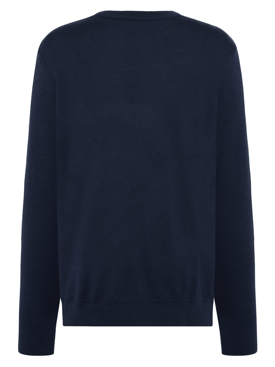 Knowledge Cotton Regular merino knit crew neck - RWS Total Eclipse