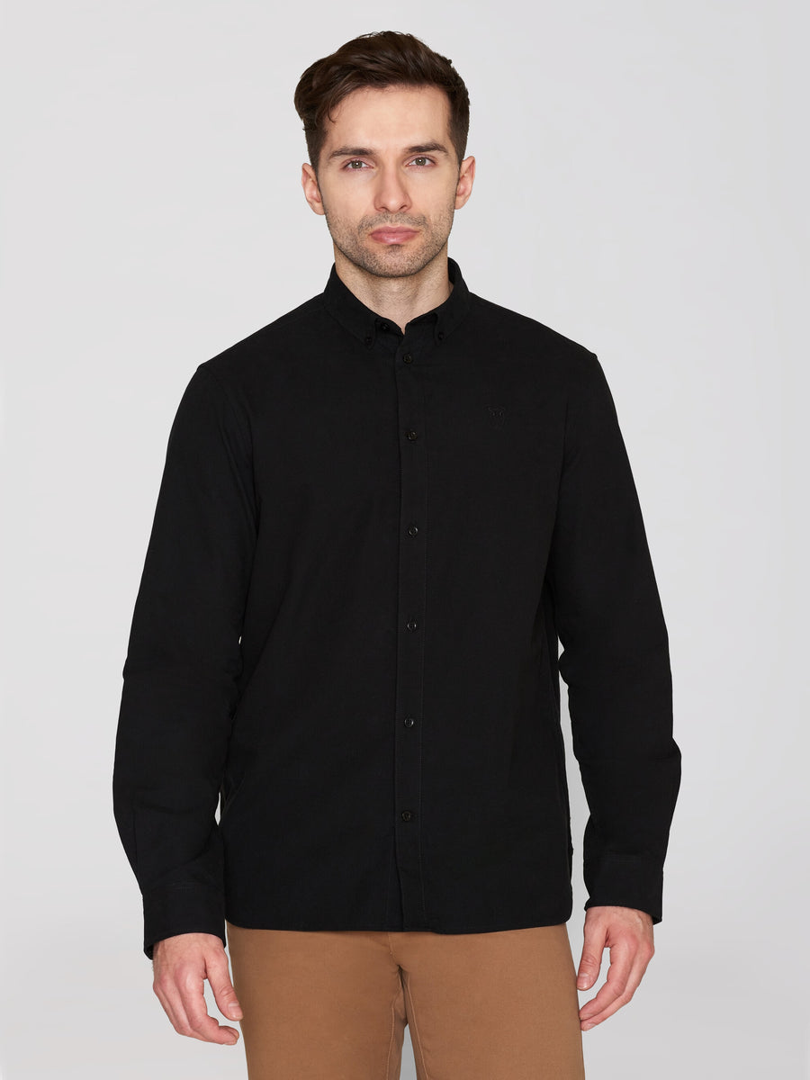 Knowledge Harald Small Owl Oxford Regular Fit Shirt  black - GOTS/Vegan