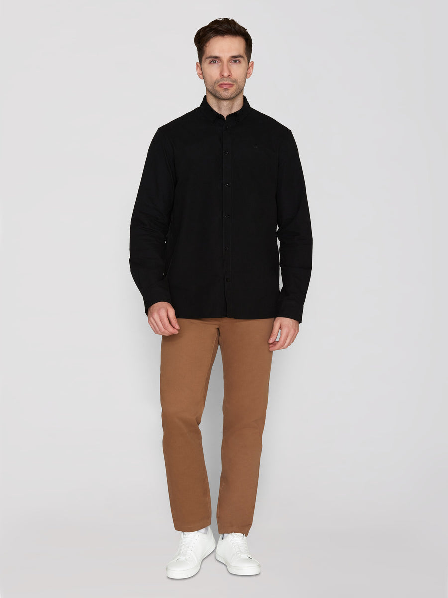 Knowledge Harald Small Owl Oxford Regular Fit Shirt  black - GOTS/Vegan