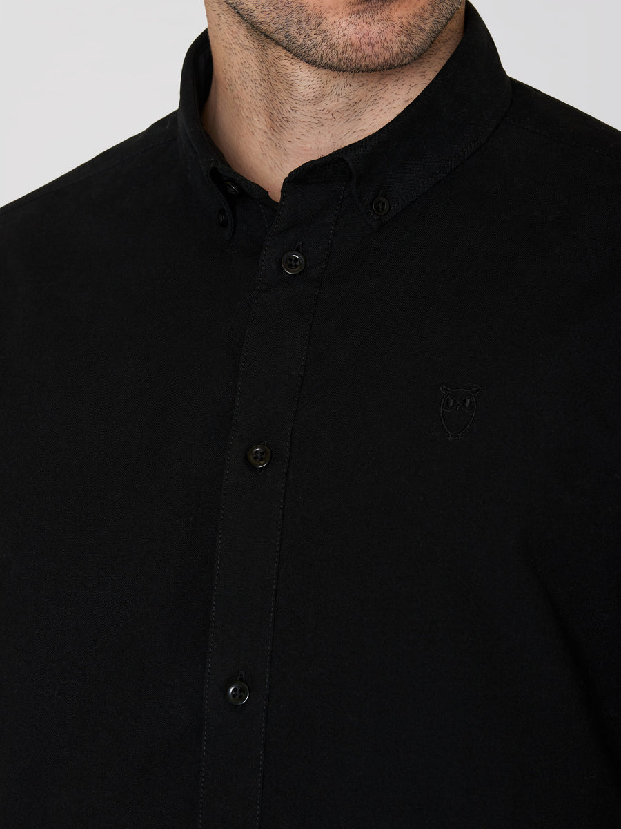 Knowledge Harald Small Owl Oxford Regular Fit Shirt  black - GOTS/Vegan