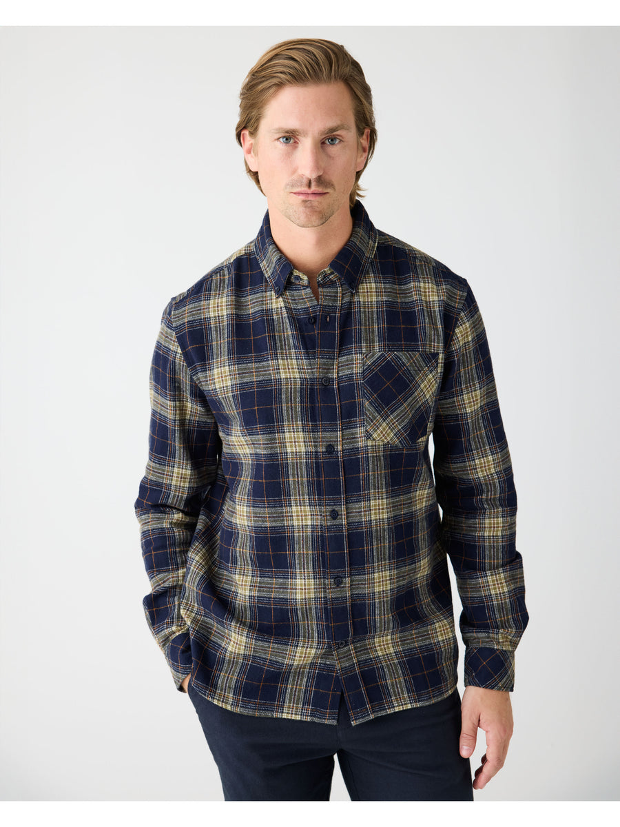 Knowledge Cotton Check flannel shirt blue check
