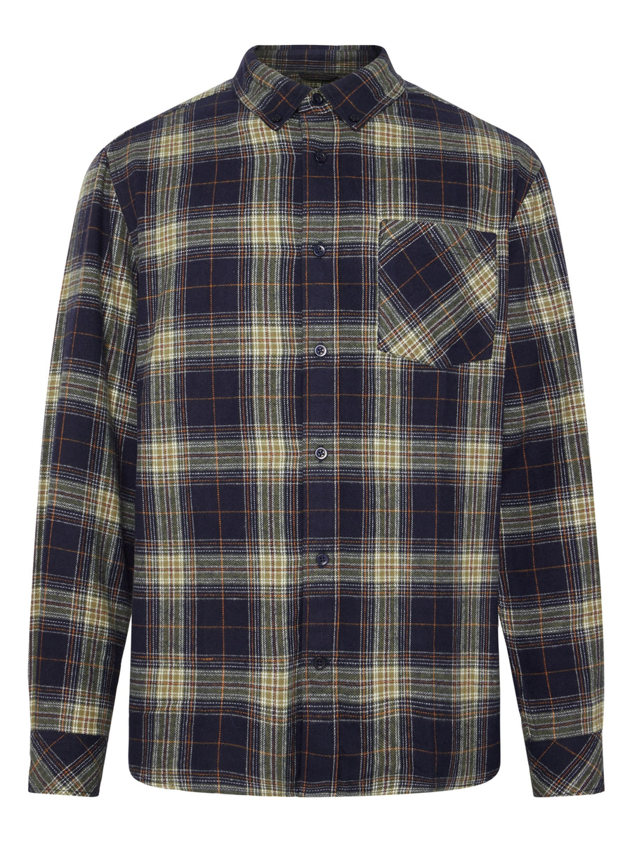 Knowledge Cotton Check flannel shirt blue check