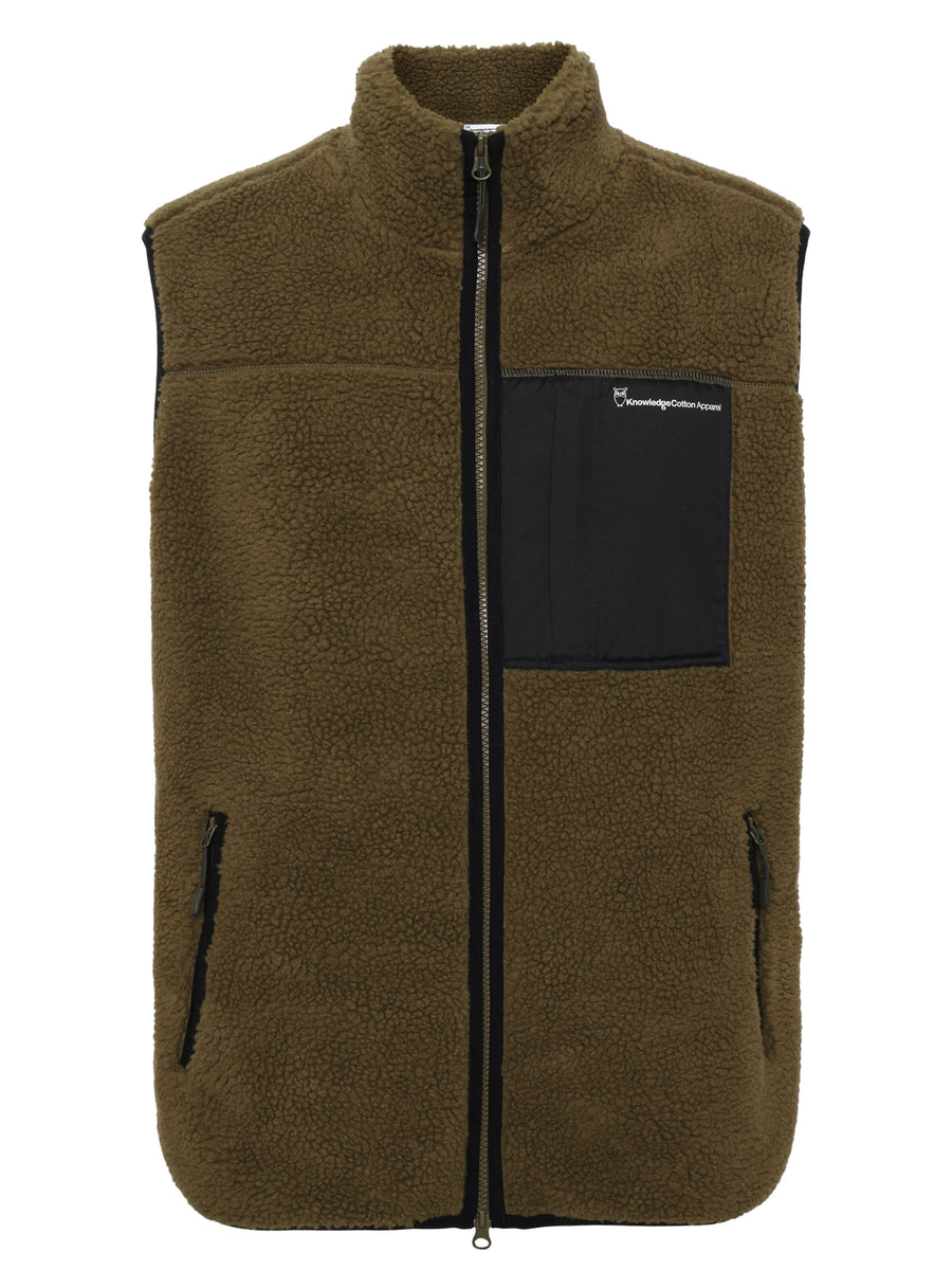 Knowledge Cotton Teddy fleece vest Dark Olive