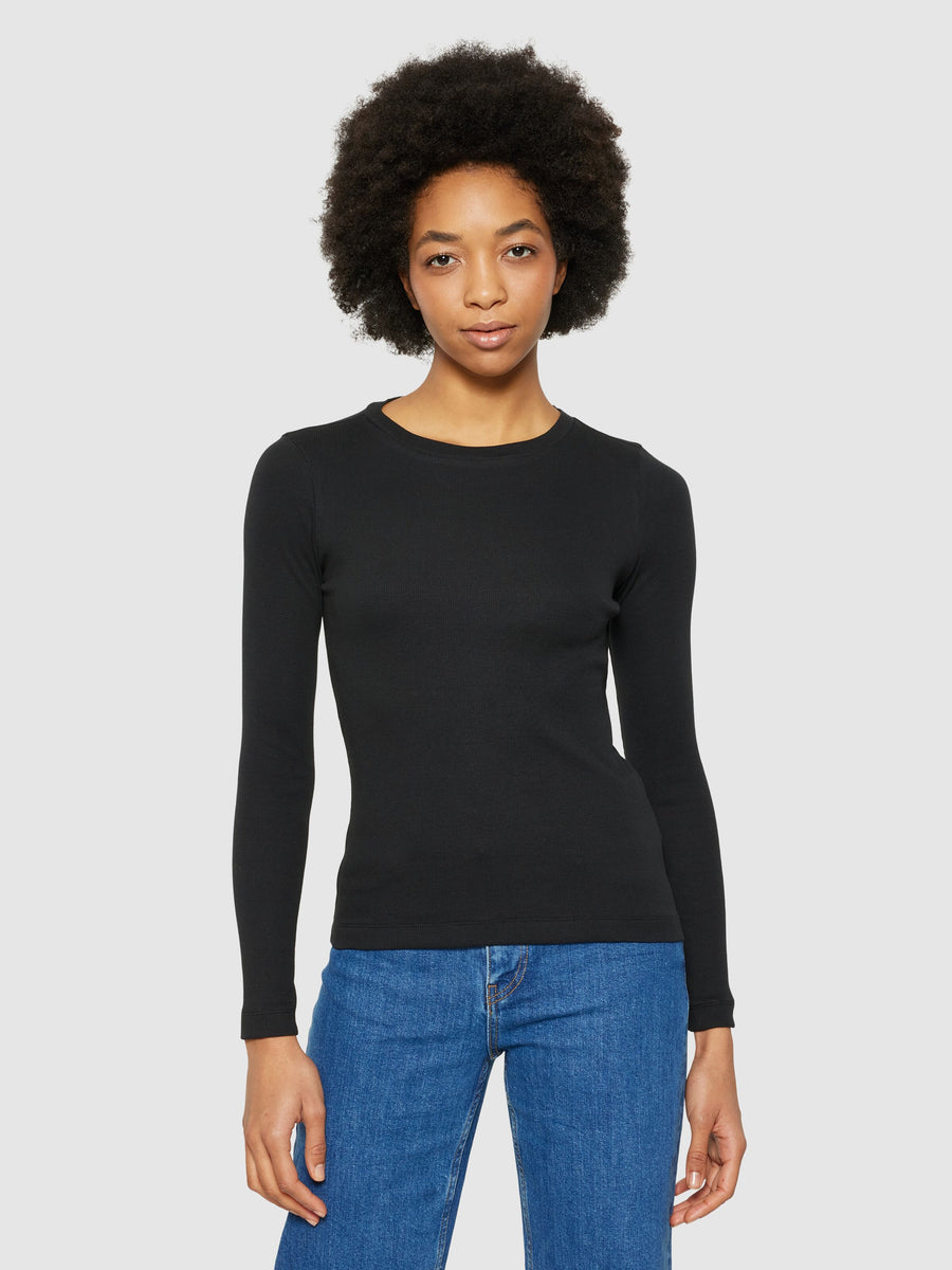 Knowledge Cotton Rib Scoop neck long sleeved - Regenerative Organic Certified® - GOTS/Vegan