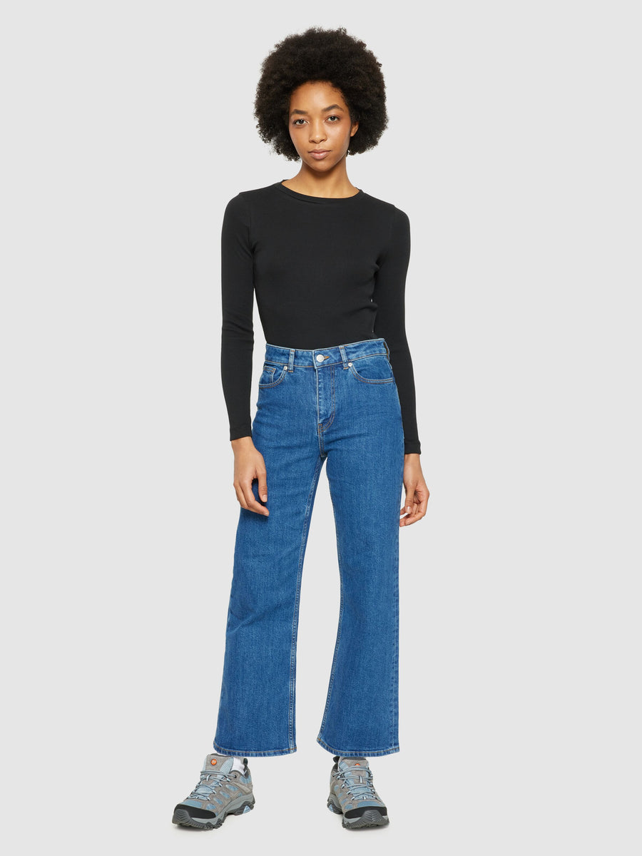 Knowledge Cotton Rib Scoop neck long sleeved - Regenerative Organic Certified® - GOTS/Vegan