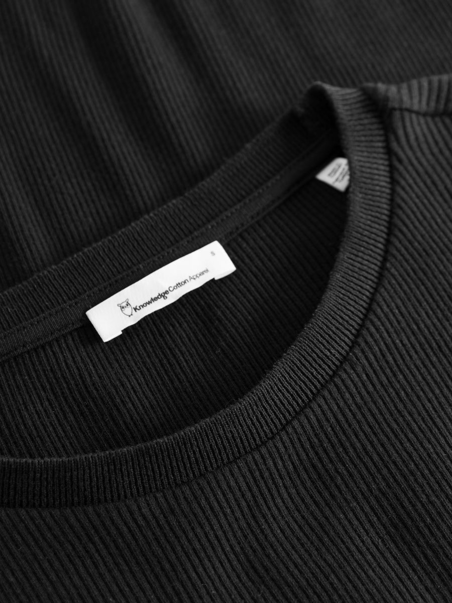 Knowledge Cotton Rib Scoop neck long sleeved - Regenerative Organic Certified® - GOTS/Vegan