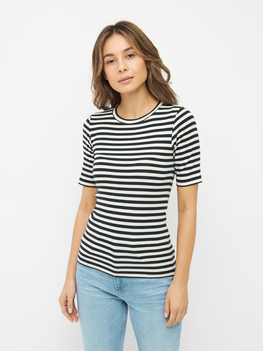 KnowledgeCotton Striped rib t-shirt - GOTS/Vegan