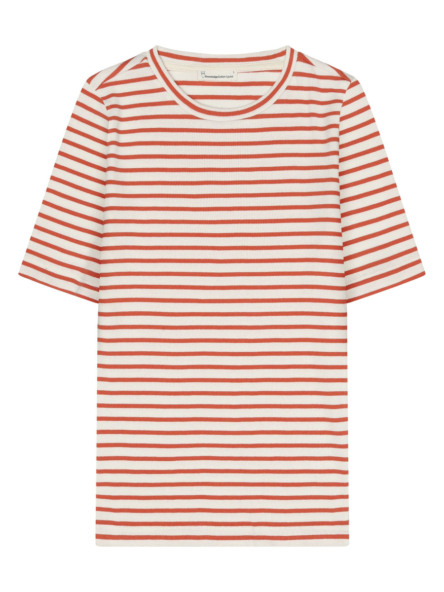 KnowledgeCotton  Striped rib t-shirt - Regenerative Organic Certified® - GOTS/Vegan