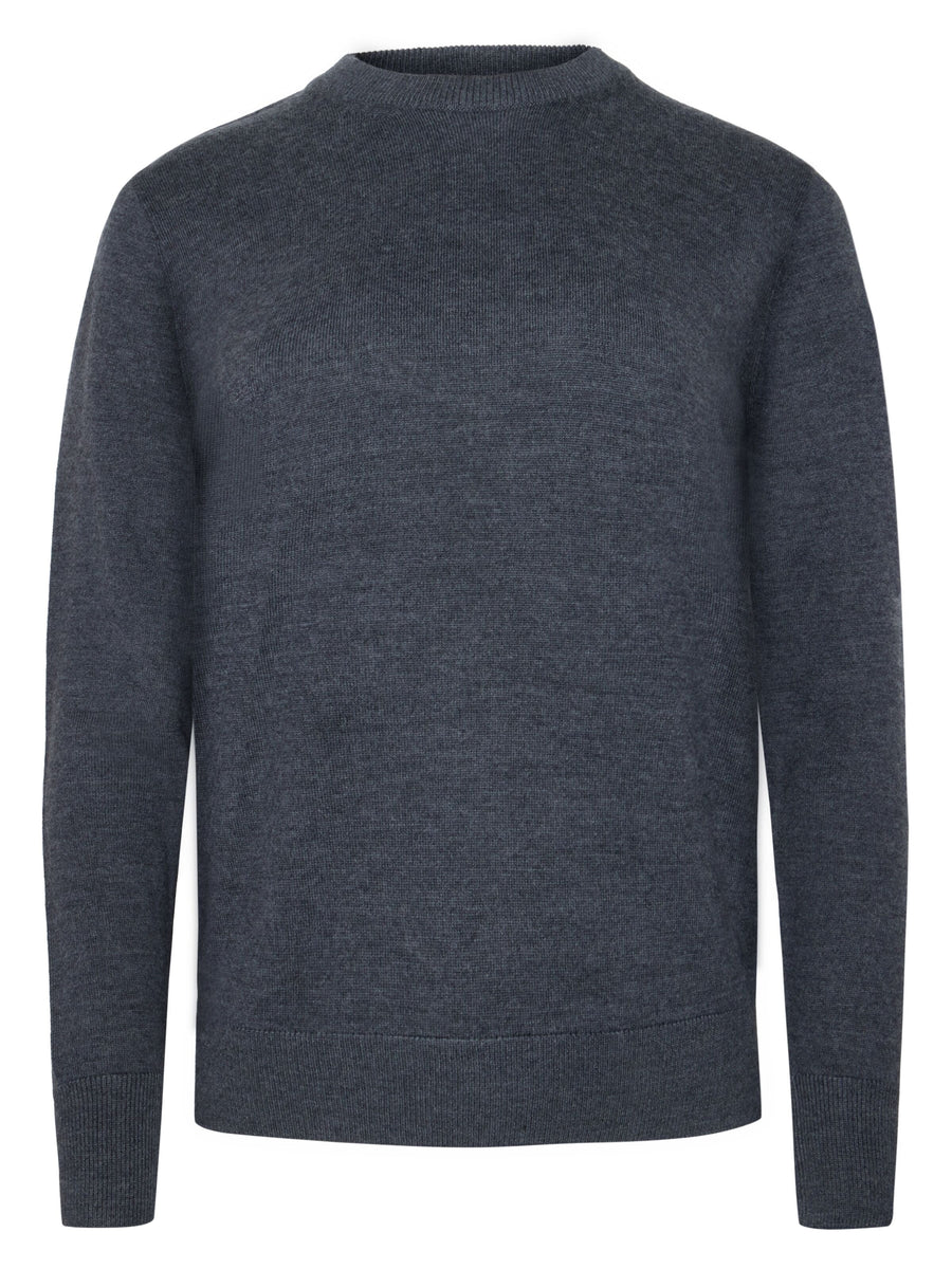 Knowledge Cotton Merino Wool Crew Neck RWS dark grey melange