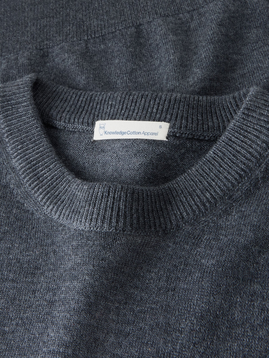 Knowledge Cotton Merino Wool Crew Neck RWS dark grey melange