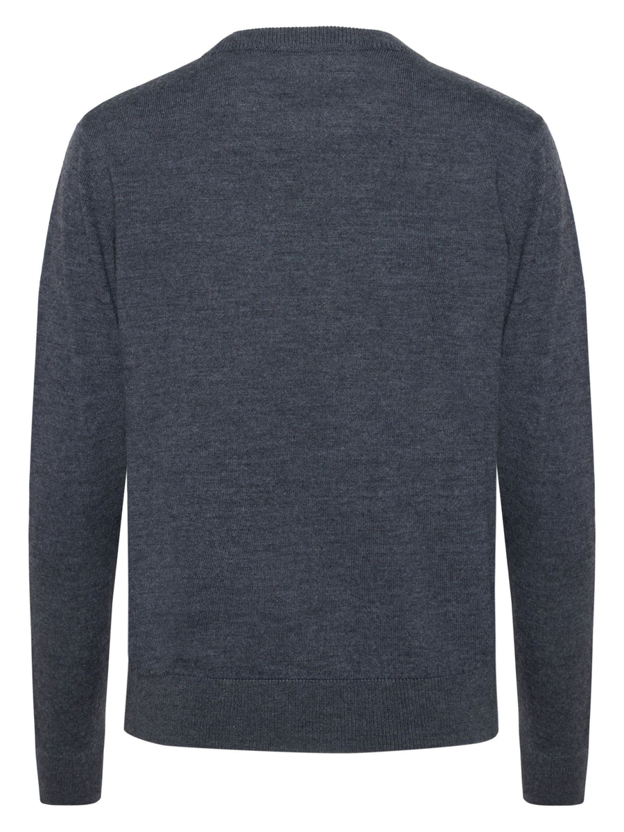 Knowledge Cotton Merino Wool Crew Neck RWS dark grey melange