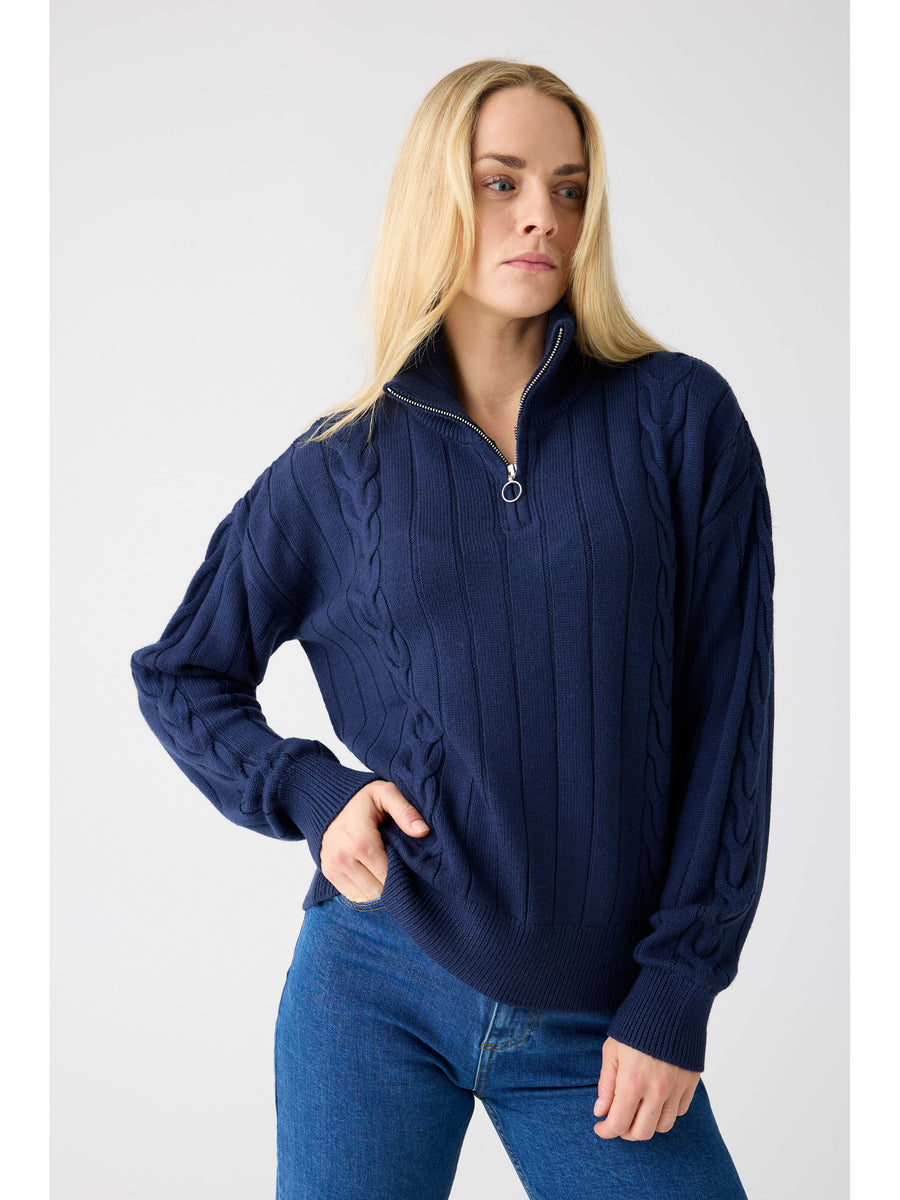 Knowledge Cotton Merino Half Zip High Neck RWS Total Eclipse