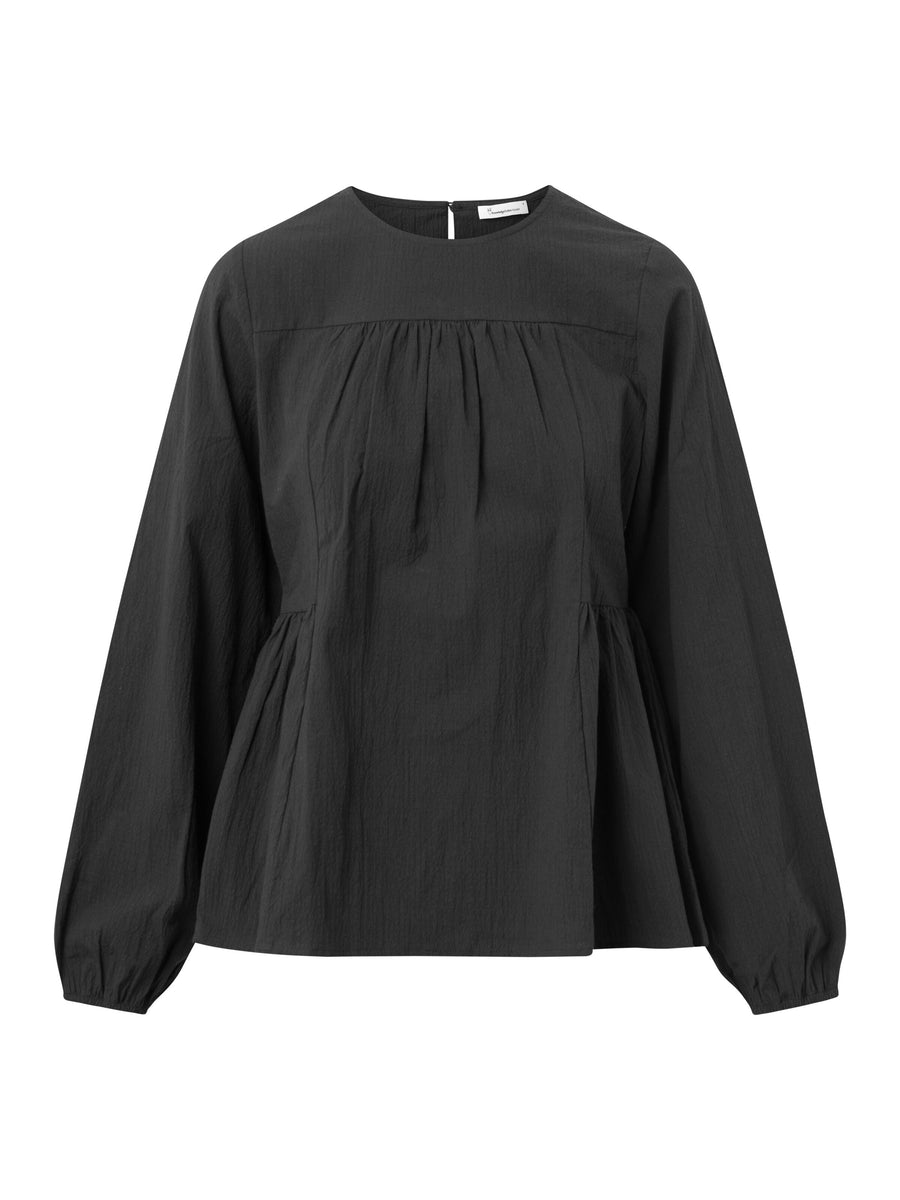 KnowledgeCotton Seersucker peplum blouse - GOTS/Vegan