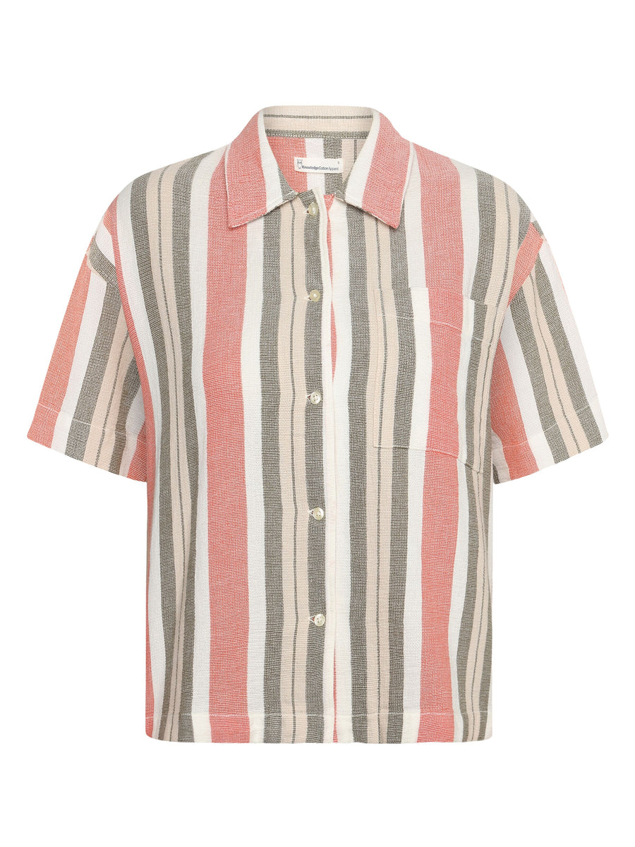 KnowledgeCotton Striped short sleeved shirt - GOTS/Vegan