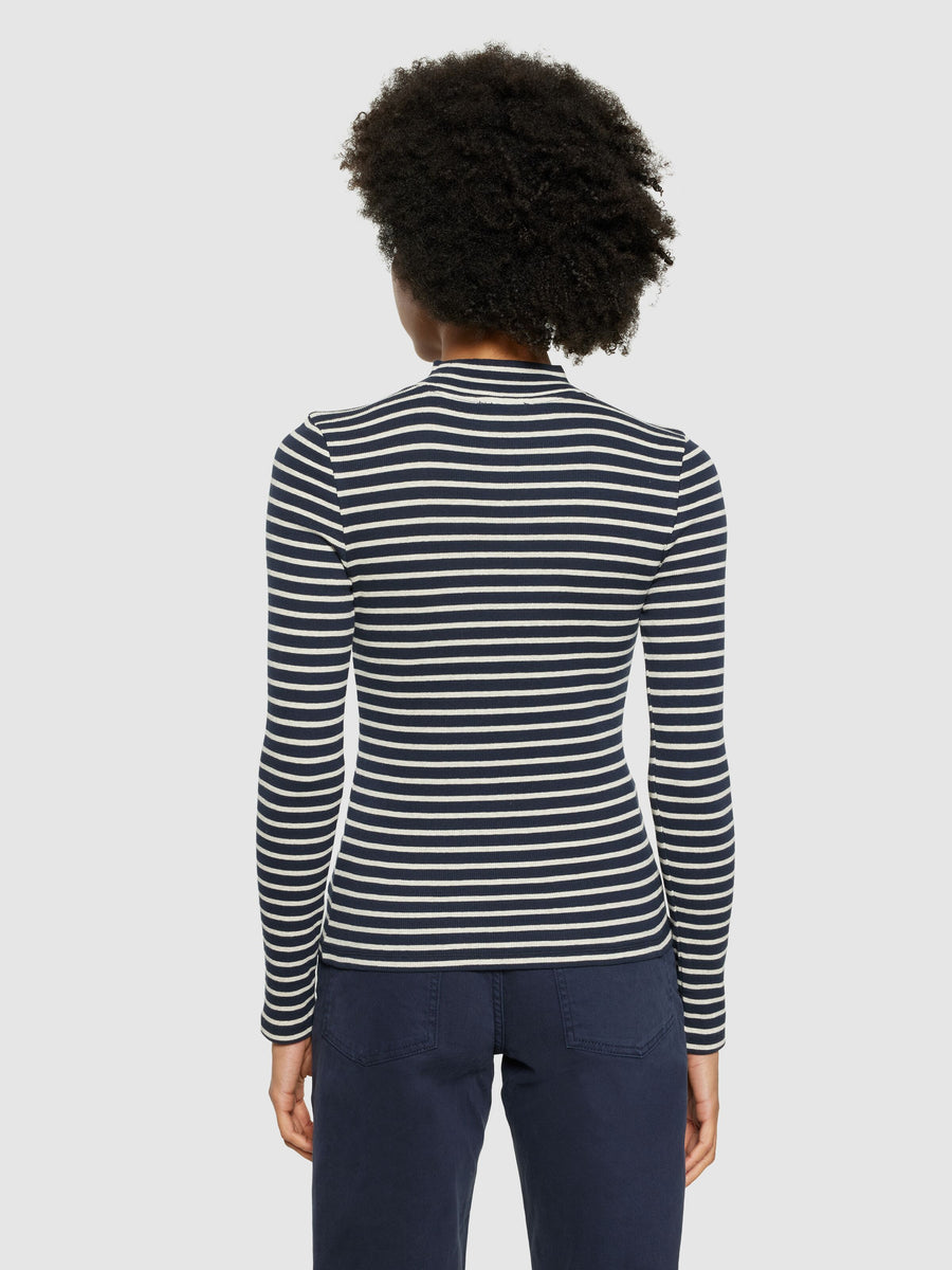 Knowledge Cotton Striped rib high neck long sleeved