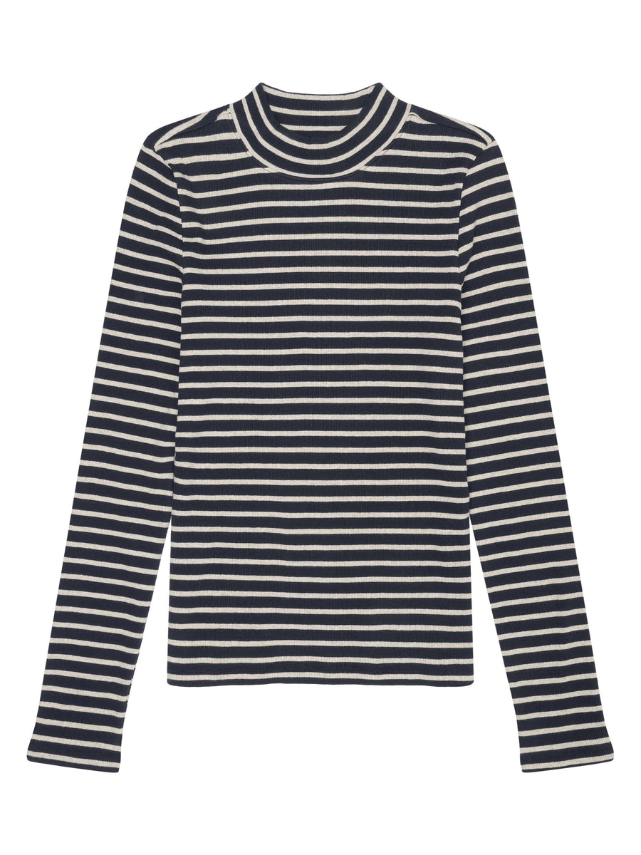 Knowledge Cotton Striped rib high neck long sleeved