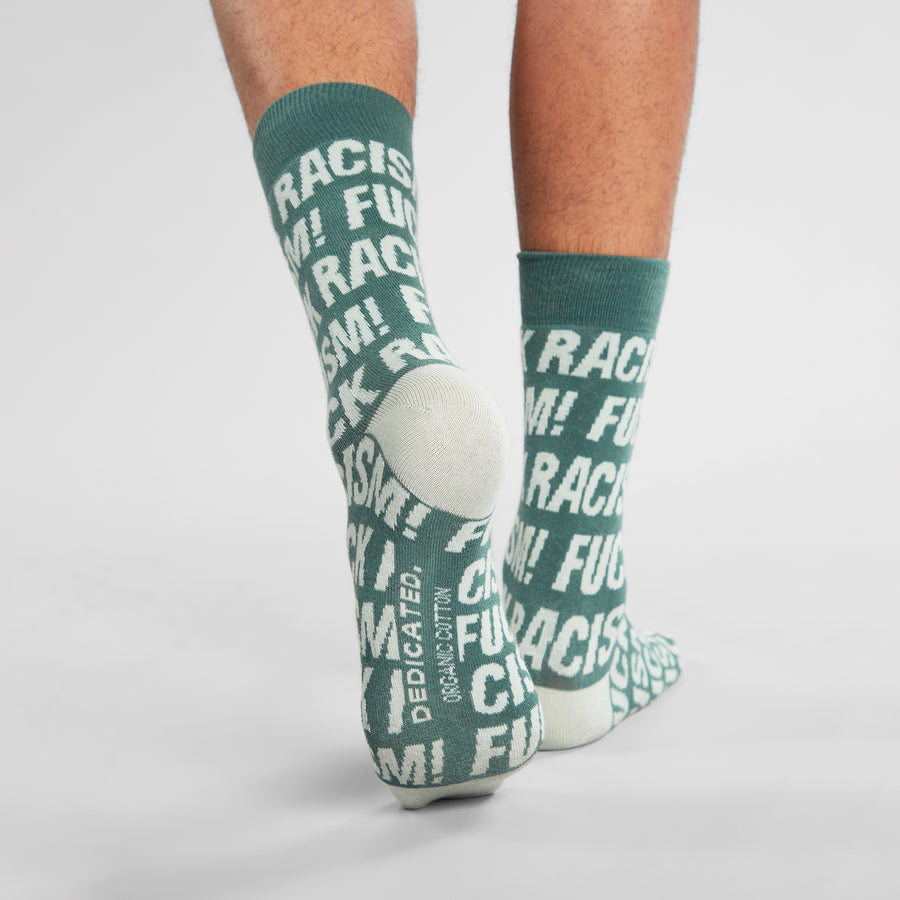 Socks Sigtuna Fuck Racism Pattern Forest Green