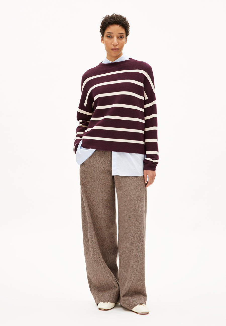 Armedangels Strick Pullover MERINAA STRIPES dark cranberry-oatmilk