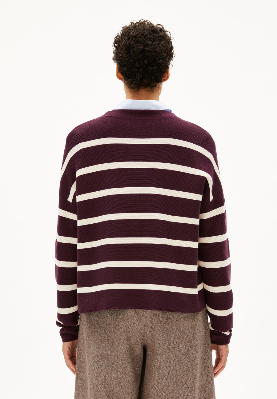 Armedangels Strick Pullover MERINAA STRIPES dark cranberry-oatmilk