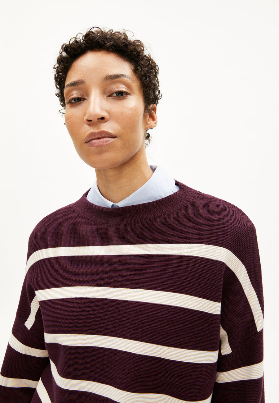 Armedangels Strick Pullover MERINAA STRIPES dark cranberry-oatmilk