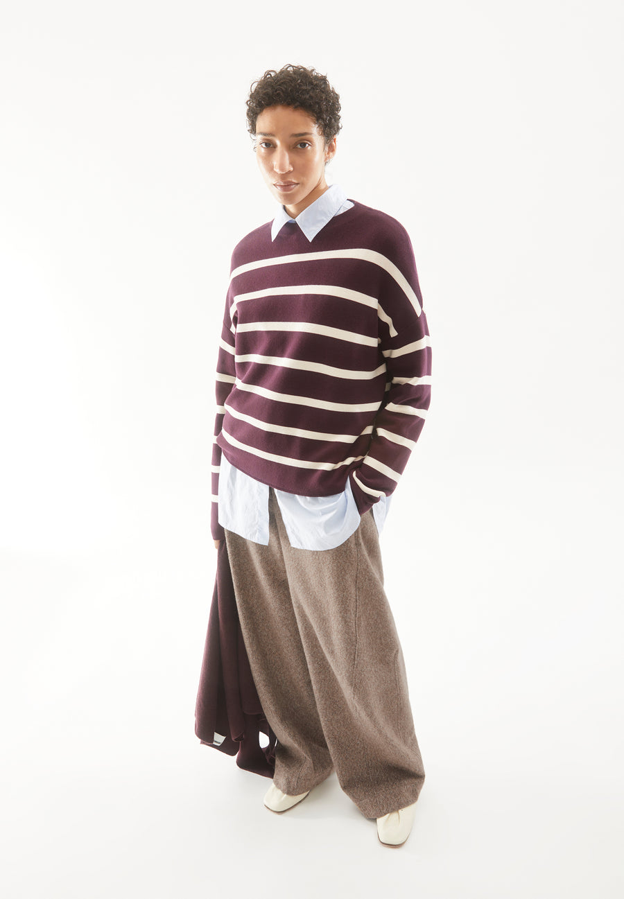 Armedangels Strick Pullover MERINAA STRIPES dark cranberry-oatmilk