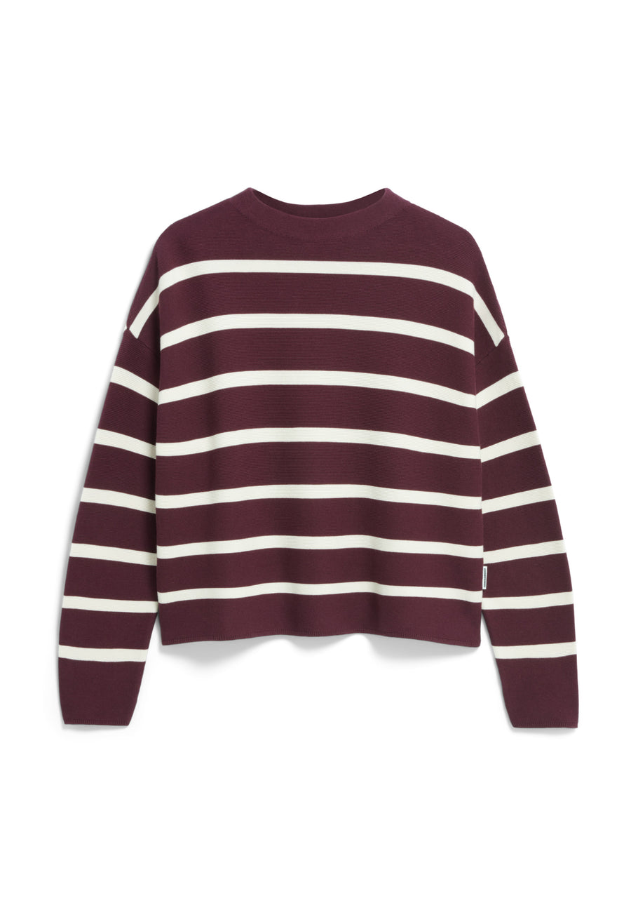 Armedangels Strick Pullover MERINAA STRIPES dark cranberry-oatmilk