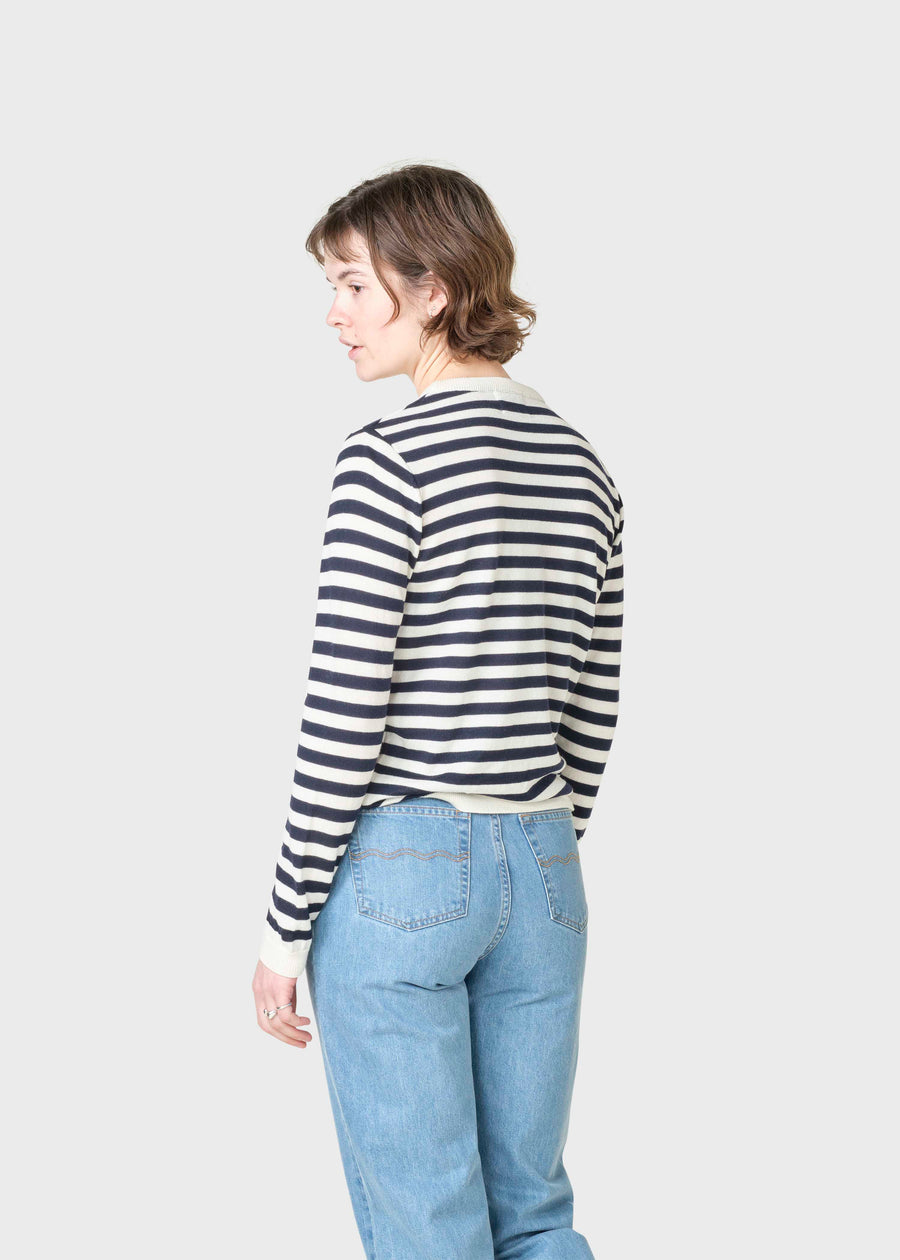 Klitmøller Womens basic stripe merino knit Cream/navy