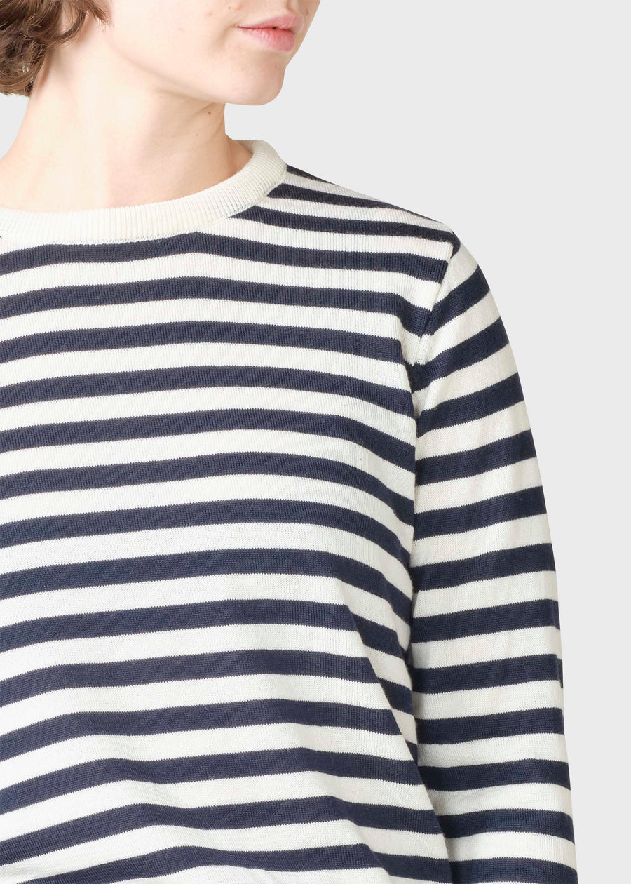 Klitmøller Womens basic stripe merino knit Cream/navy