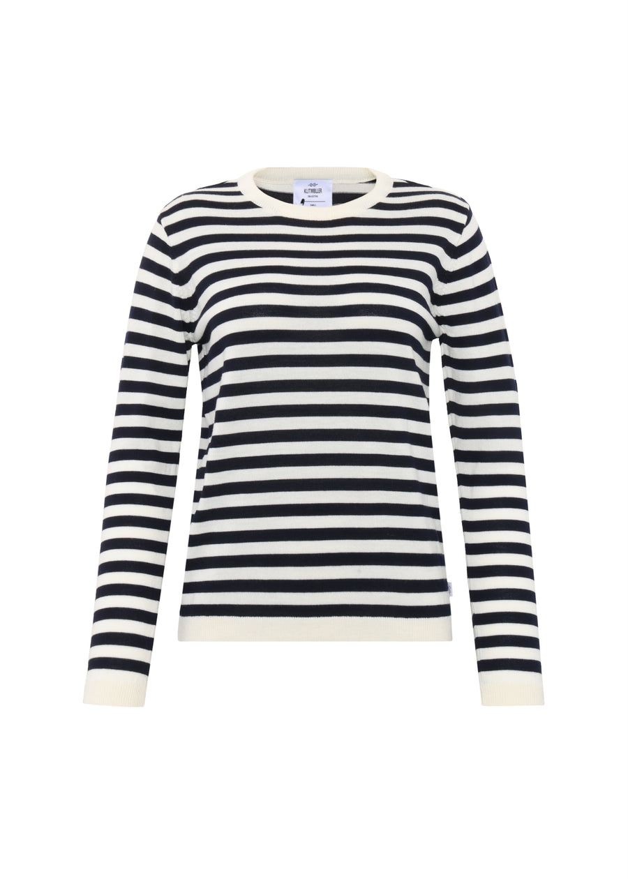 Klitmøller Womens basic stripe merino knit Cream/navy