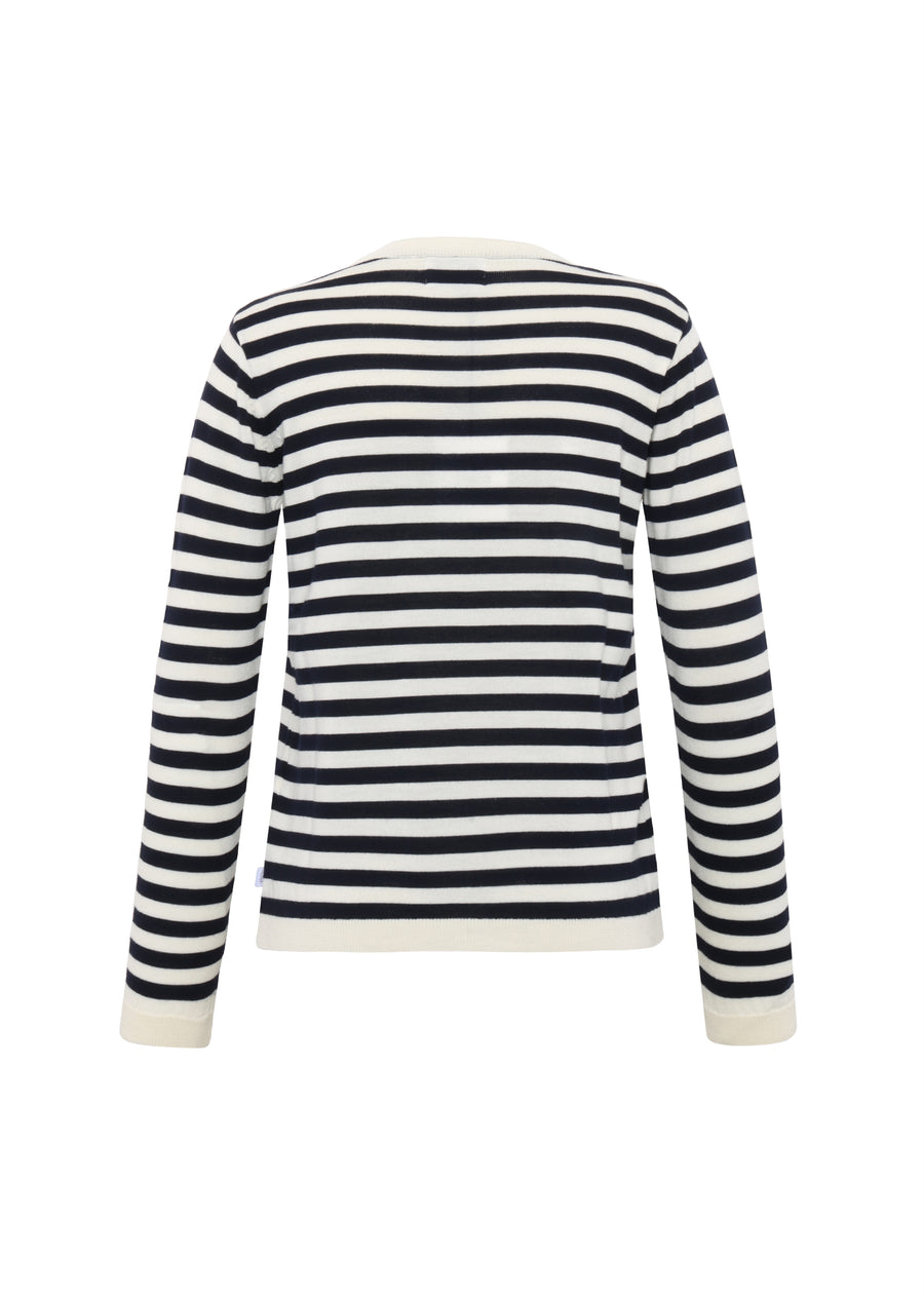 Klitmøller Womens basic stripe merino knit Cream/navy