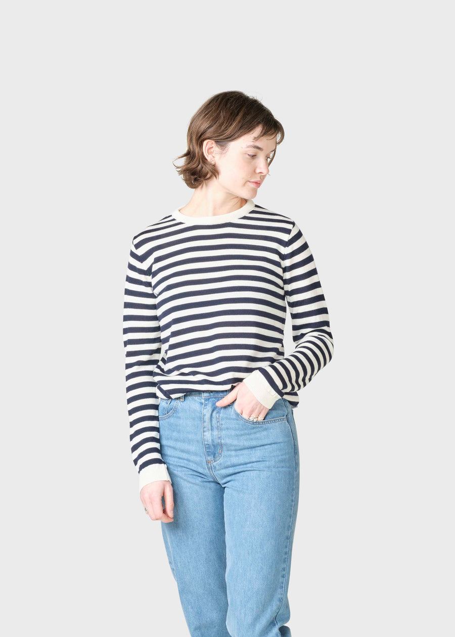 Klitmøller Womens basic stripe merino knit Cream/navy