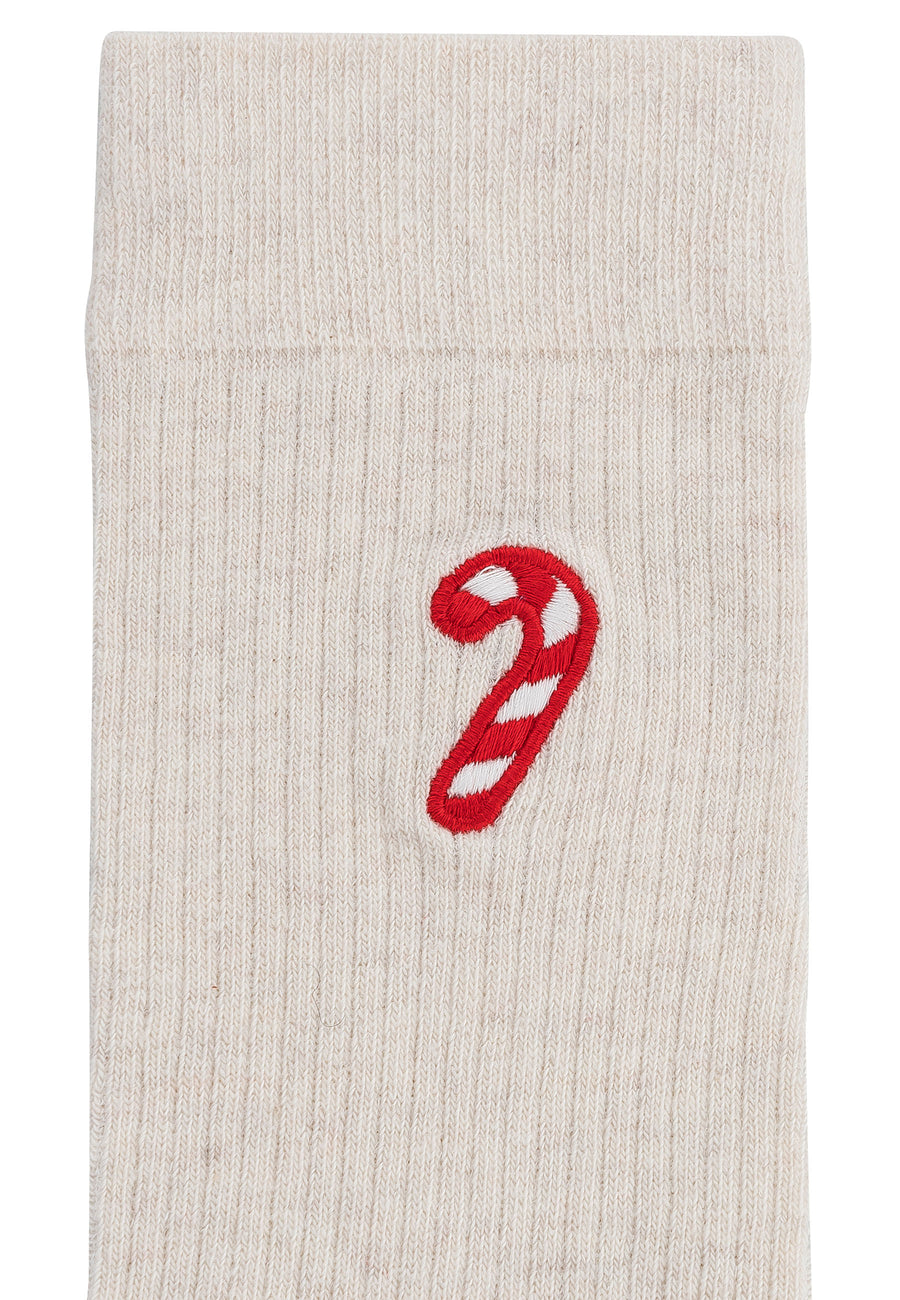 Mela Unisex Gerippte Socken Stickerei candy cane