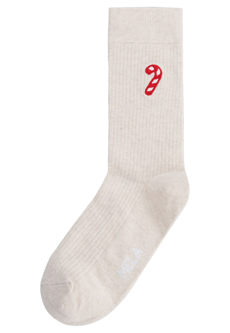 Mela Unisex Gerippte Socken Stickerei candy cane