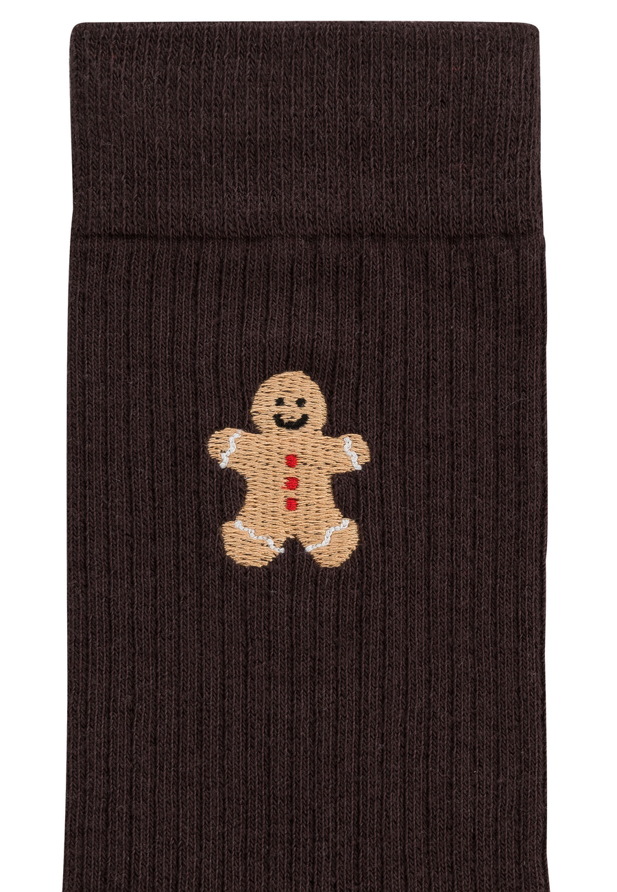 Mela Unisex Gerippte Socken Stickerei gingerbread