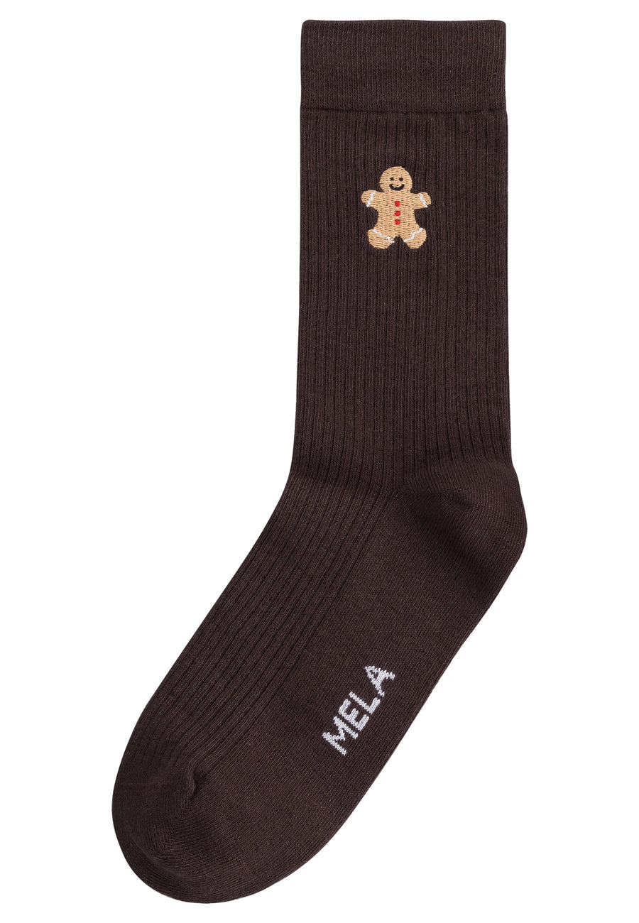 Mela Unisex Gerippte Socken Stickerei gingerbread