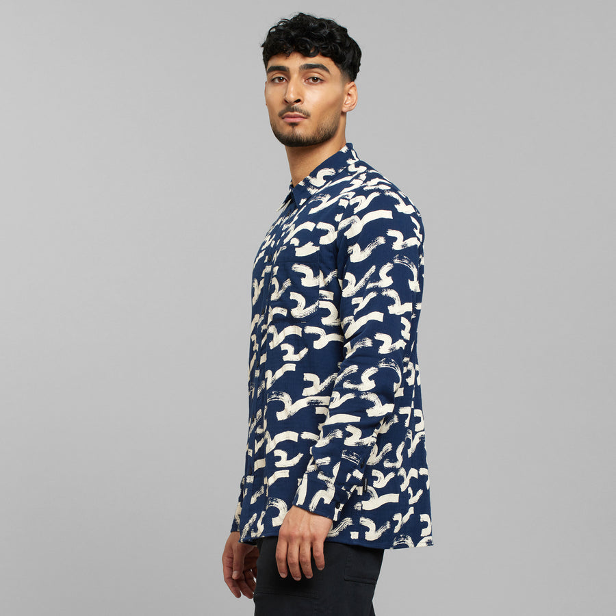 Dedicated - Dedicated Hemd Rute Brushed Waves Navy - Grünbert